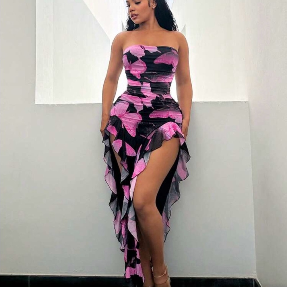 SHEIN Strapless Pink and Black Dress